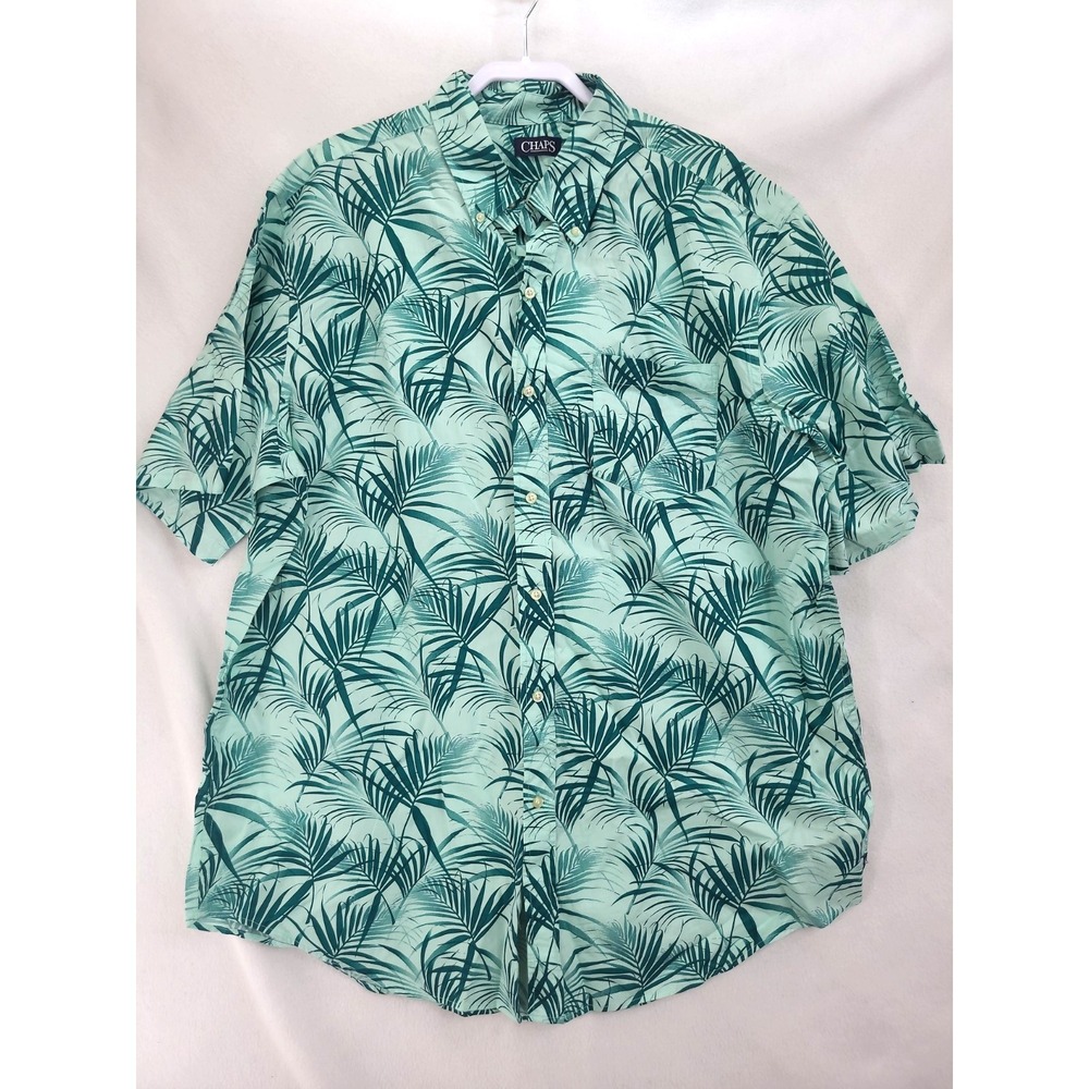 New Chaps Button Up Short Sleeve Shirt 2XL Mens‎ Palm Beachy Coastal Vacay NWT